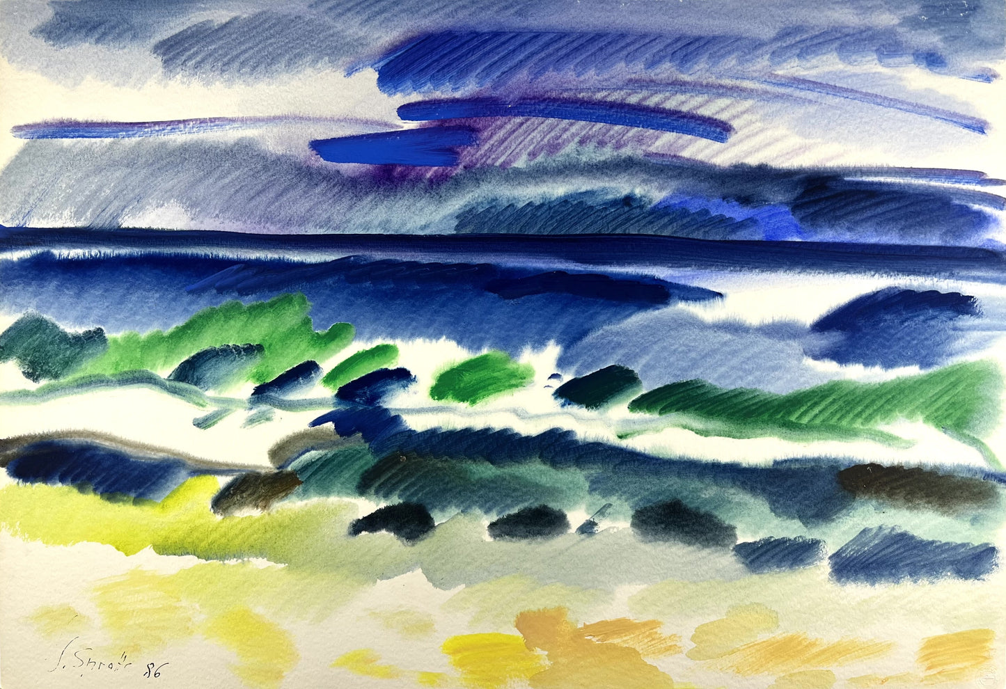 Sprotte, Siegward, Blaue Stunde, 51 x 72,8cm, Aquarell auf Schöller Hammer