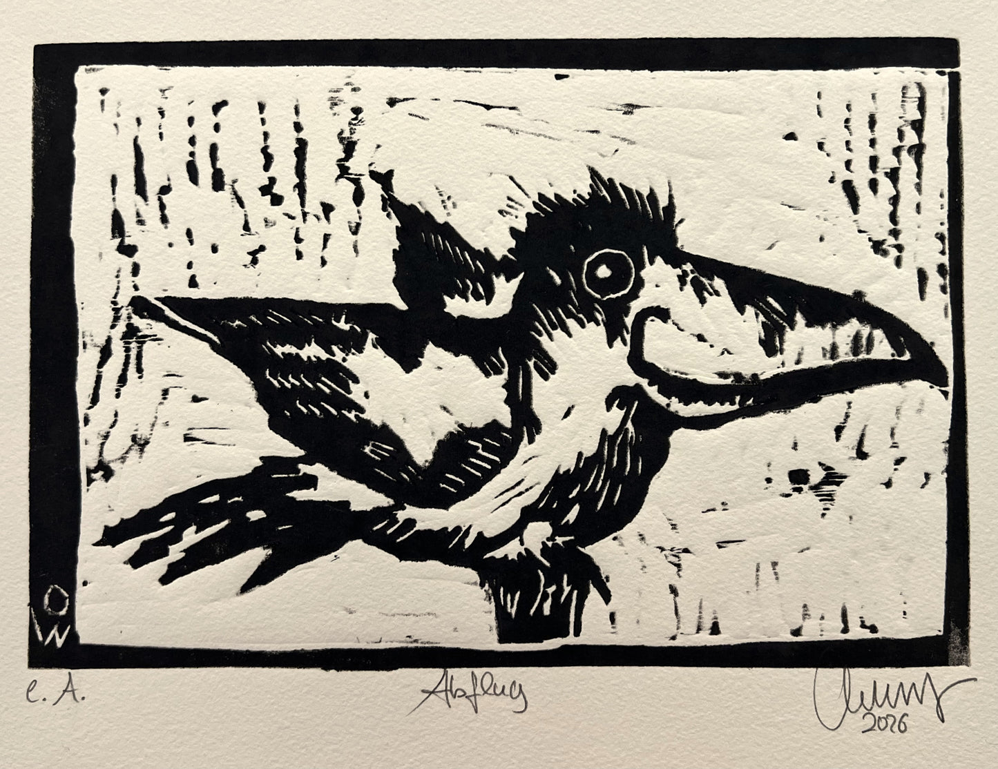 West, Ole, Abflug, e.A., 15 x 22cm, Holzschnitt, 2026