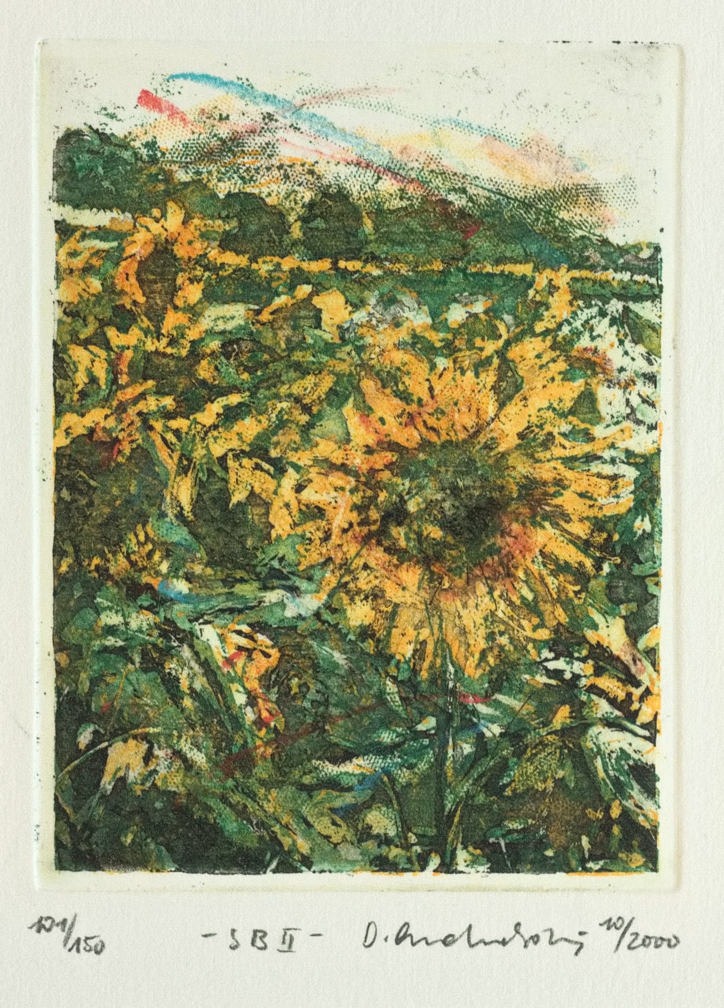 Andruchowicz, Dietlinde, Sonnenblumen II, Radierung Ed: 101/150, 12 x 9,2 cm