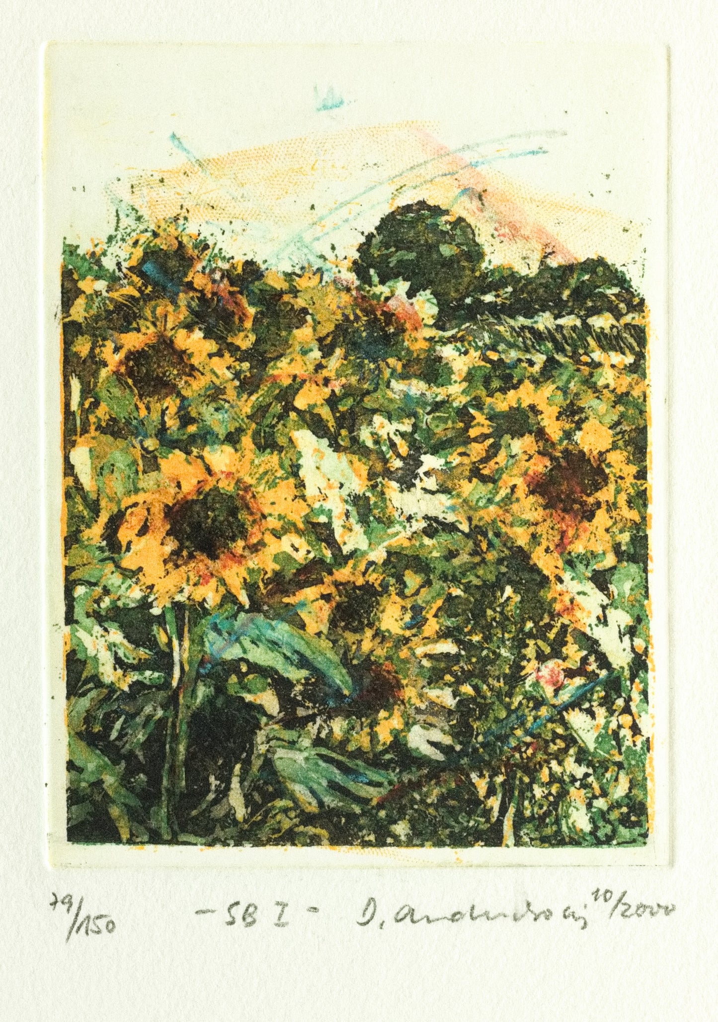 Andruchowicz, Dietlinde, Sonnenblumen I, Radierung Ed: 79/150, 12 x 9,2 cm