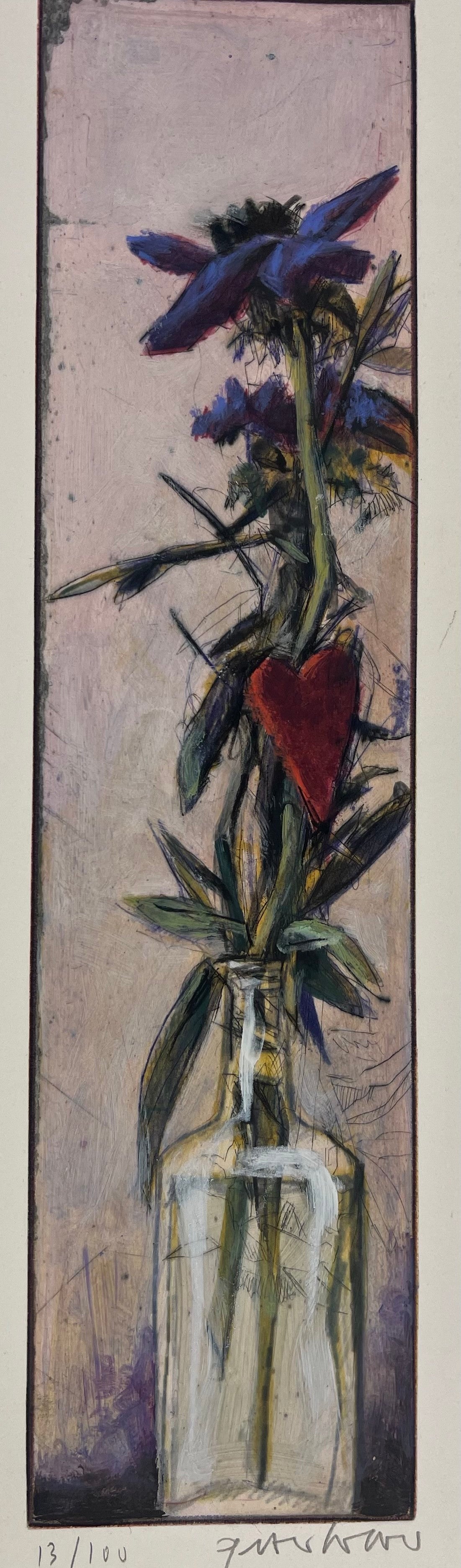 Wever, Peter, Anemone mit Herz, 39,9 x 10cm, 13/100, Radierung