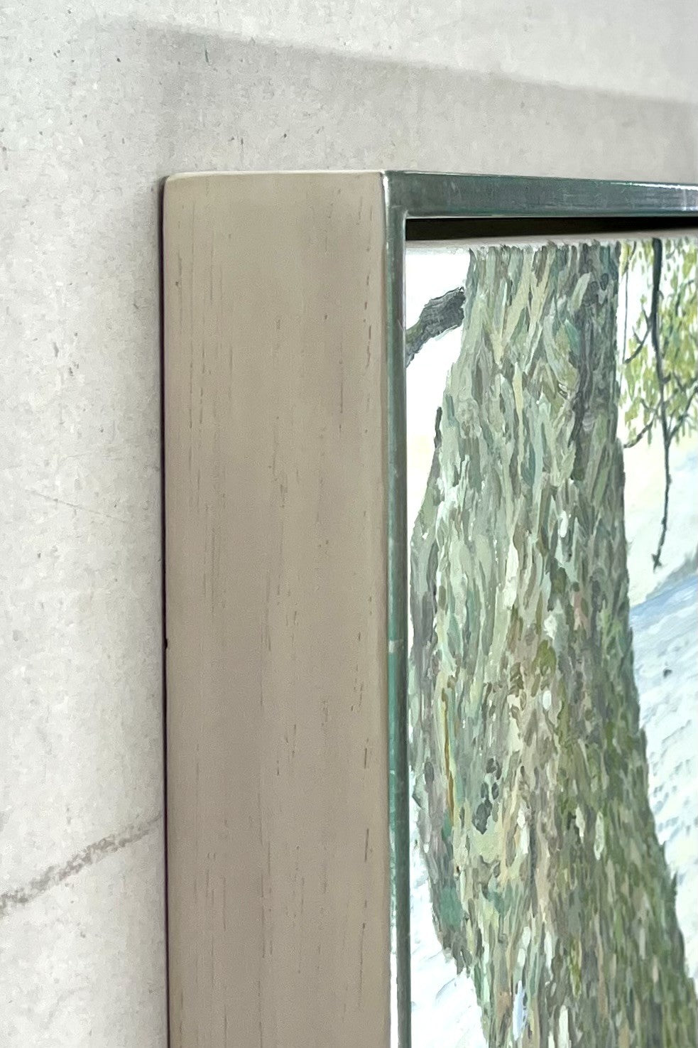 Störtenbecker, Nikolaus, Baum am Ufer 1983, Öl auf Leinwand, 30x30