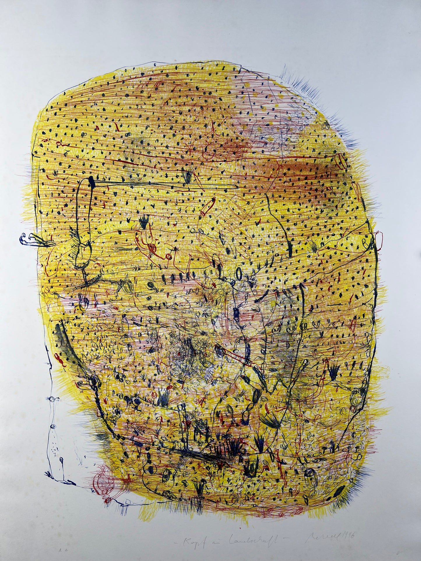 Behrendt, Falko, Der Kopf in Landschaft, 52 x 65cm, Lithografie
