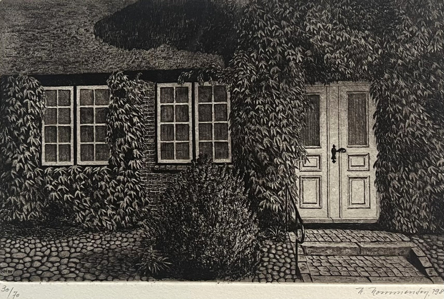 Nommensen, Niko, Beranktes Friesenhaus, 15,0 x 23,5cm, 30/70, Radierung
