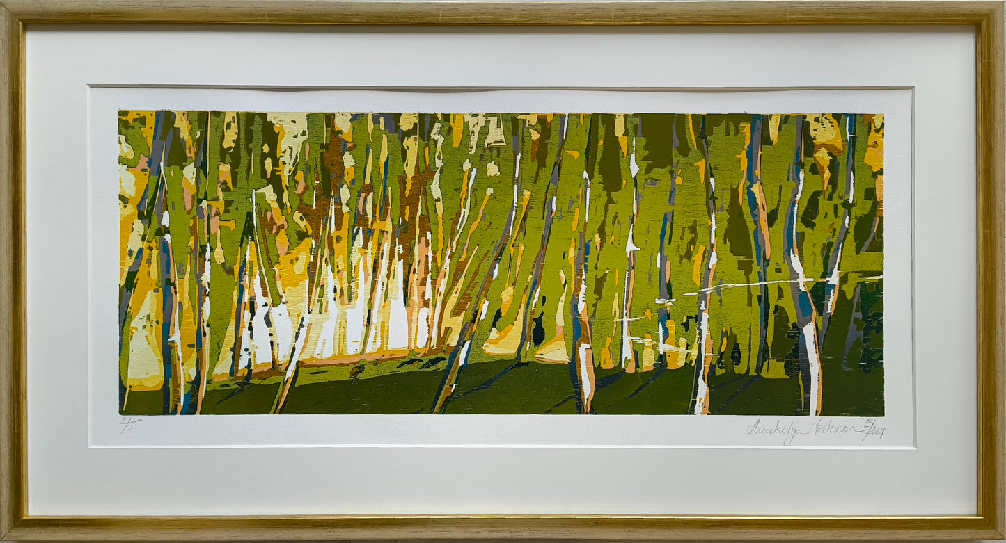 Nesterova, Anastasiya, Birkenwald, 27 x 67cm, 2/5, Holzschnitt