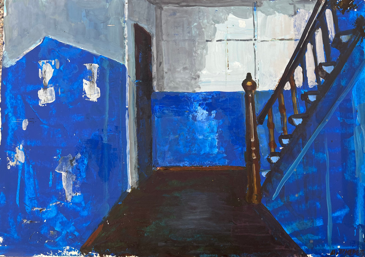 Tchepets, Anja, Blaue Treppe 1, 42 x 60cm, Mischtechnik auf Papier