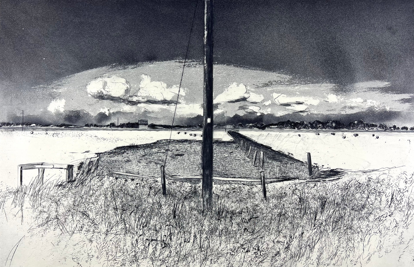 Werkmeister, Wolfgang, Bohmst.Marsch, Westküstenzyklus I, 37,8 x 57,5cm, Radierung