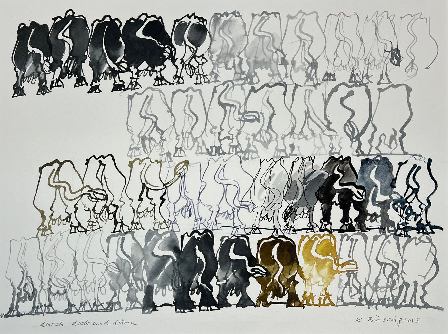 Büschgens, Klaus, Durch dick und dünn - Kühe, 50 x 60cm, Aquarell