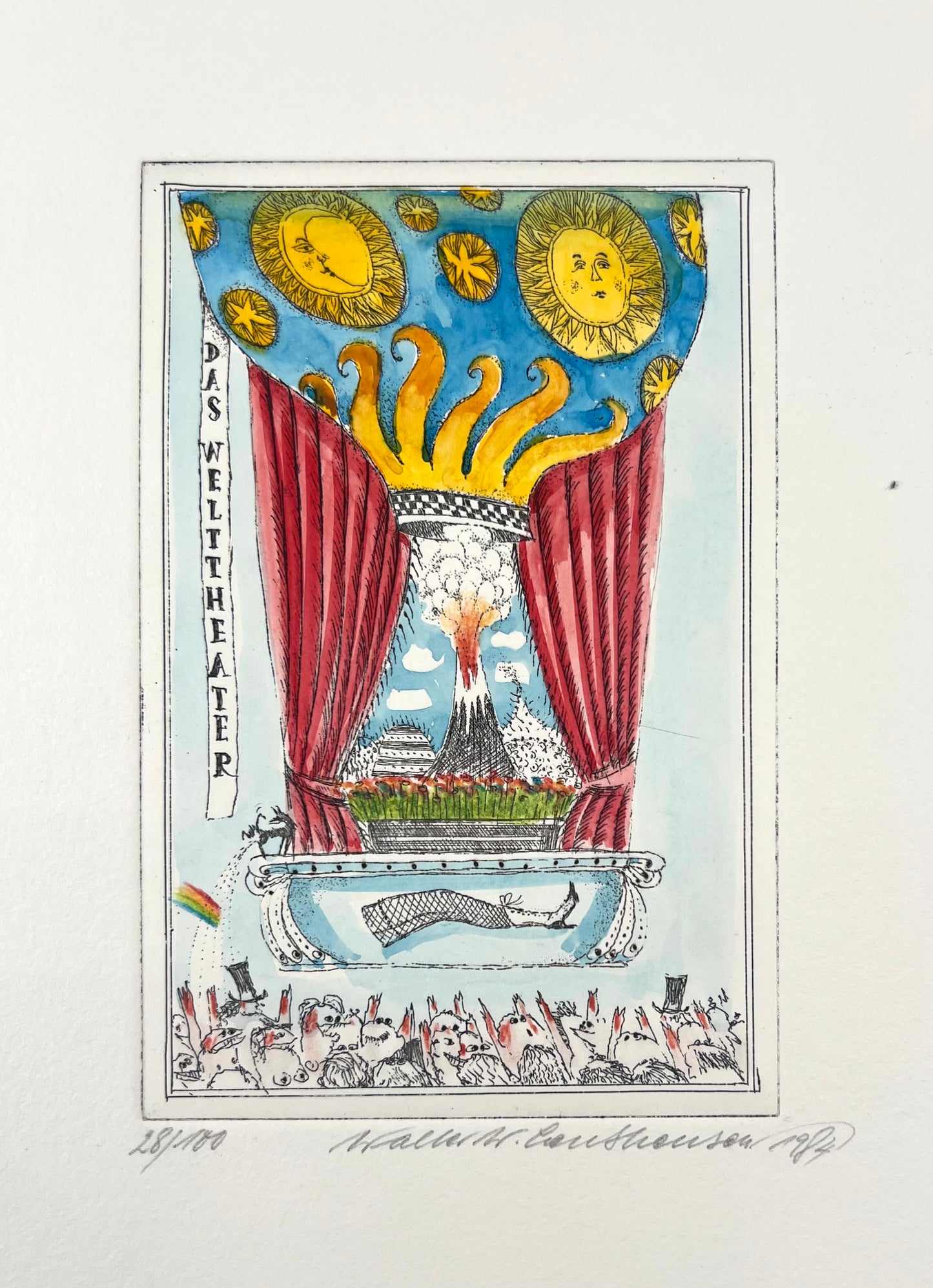 Leutheuser, Walter W., Das Welttheater, 15 x 10cm, 28/100, Radierung, 1984