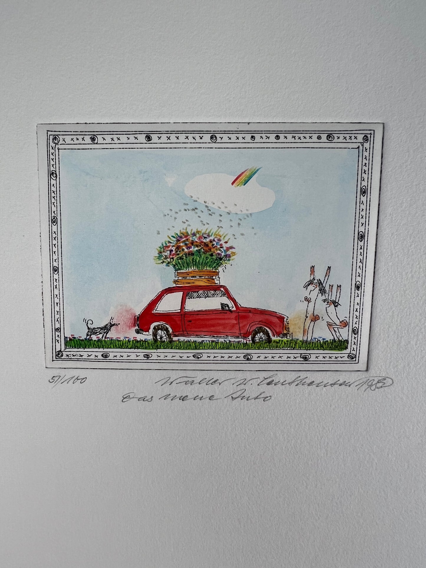 Leutheuser, Walter W., Das neue Auto, 7 x 10cm, 51/100, Radierung, 1983