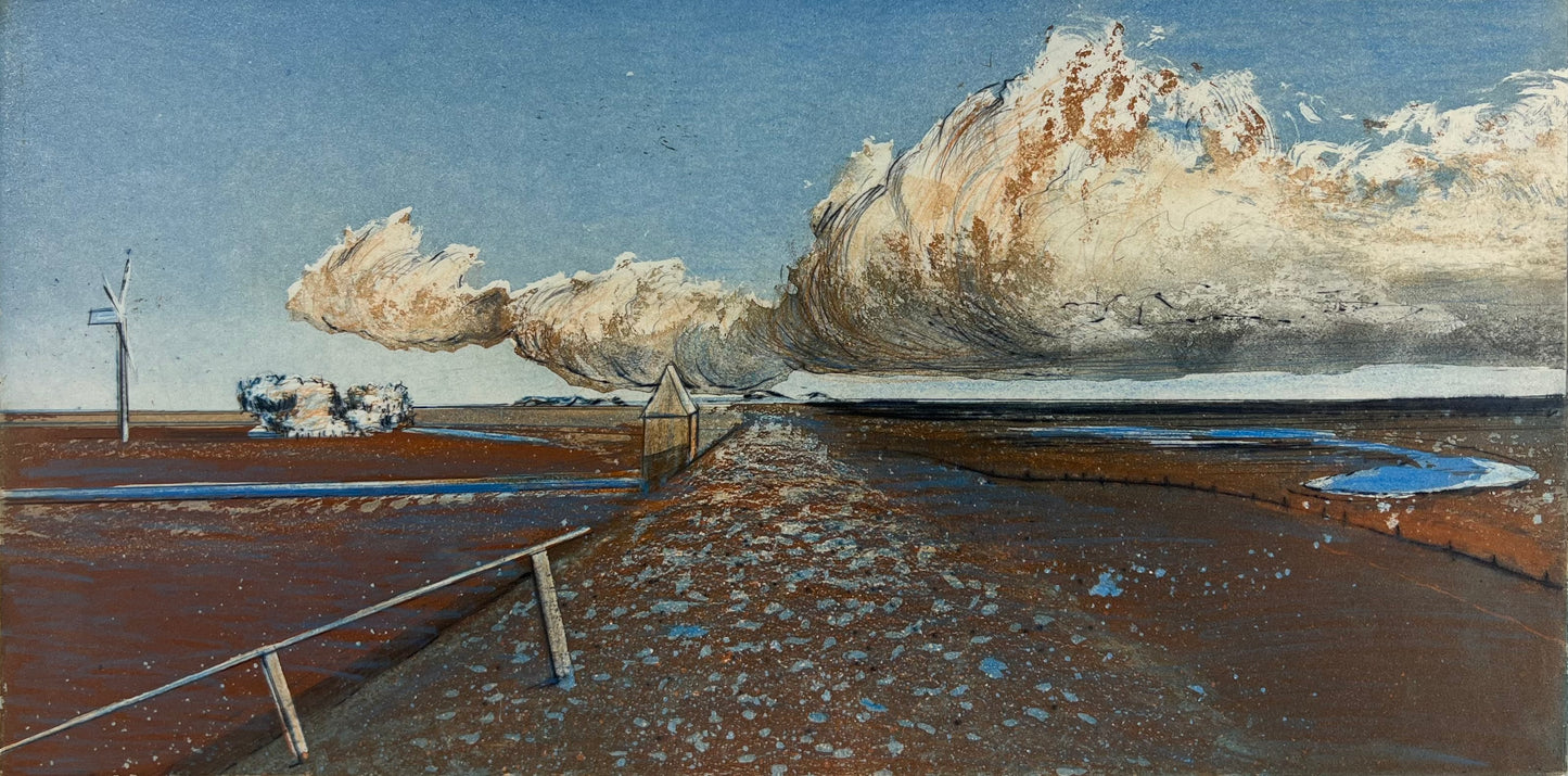 Werkmeister, Wolfgang, Deichlandschaft, 20 x 39,5cm, Probe, Farbradierung, 1996