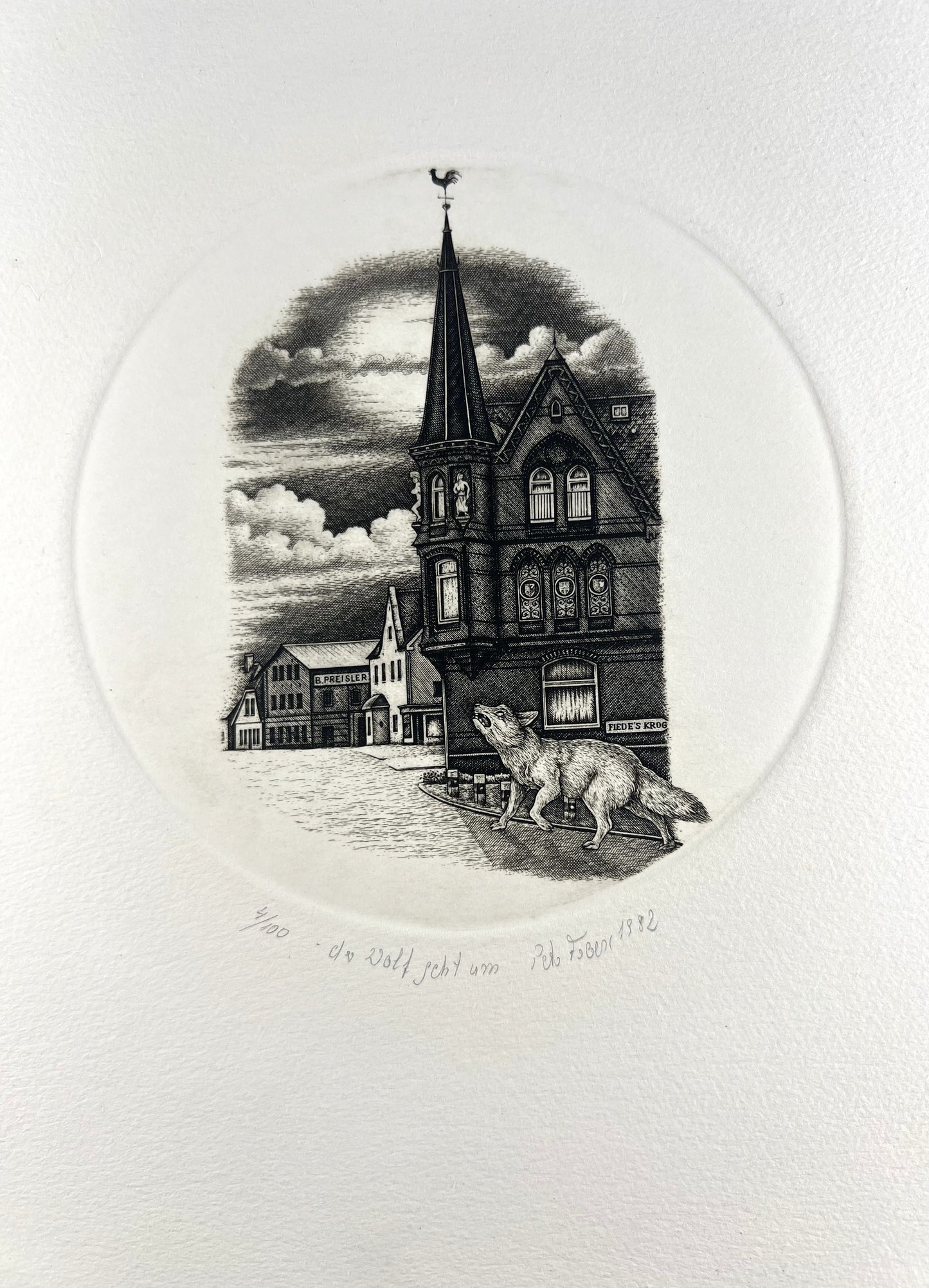 Froese, Peter, Der Wolf geht um, 12,7 x 12,7cm, 4/100, Kupferstich, 1982