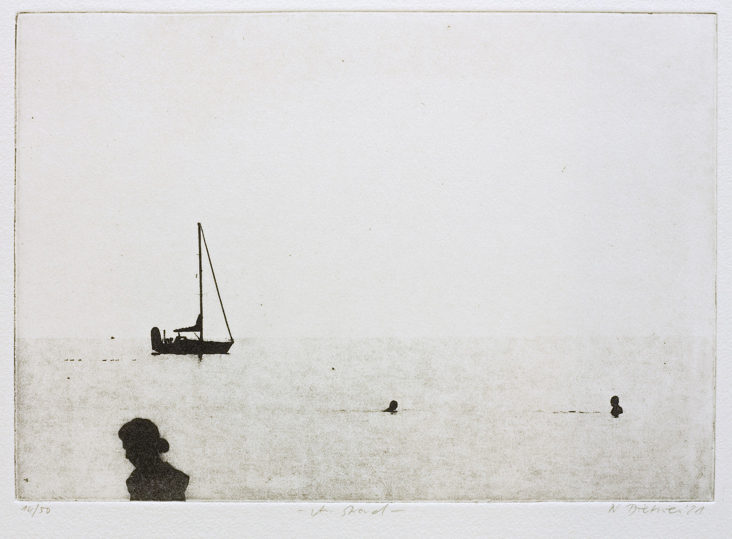 Dietrich, Nadine, Am Strand, Photopolymer Etching 14/50, 16,5 x 23,5 cm