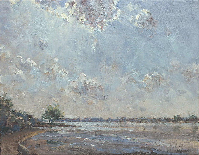 Meinel, Mathias, Elbe bei Kirchwerder, 40 x 50cm, Unikat, Öl auf LW, 2020