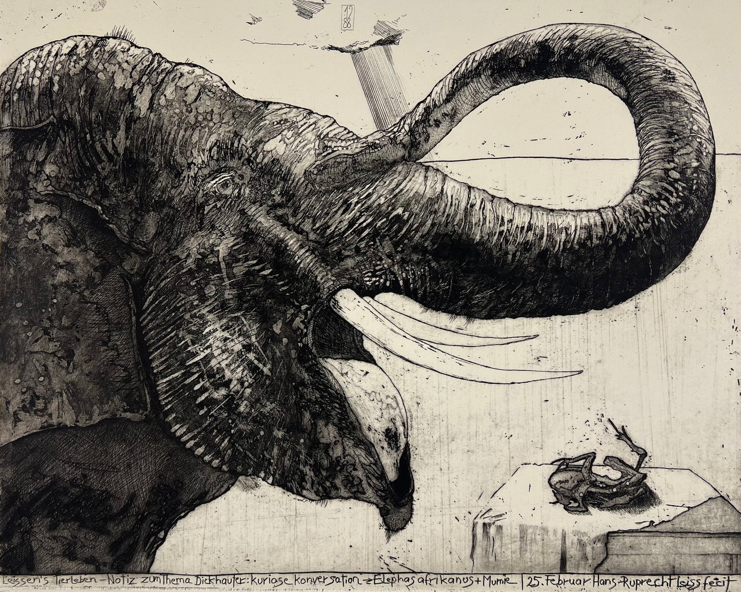 Leiß, Hans-Ruprecht, Elefant/Afrikanismus, 39,5 x 49,5 cm, 7/30, Radierung, 1988