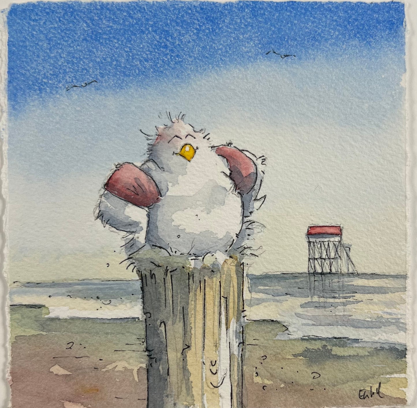 Entrich, Stephanie, Bereit zum Baden, 12 x 12cm(mit PP), Aquarellisierte Zeichnung