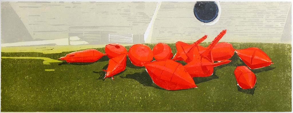 Nesterova, Anastasiya, Fahrwassertonnen, 27 x 67cm, 4/5, Holzschnitt