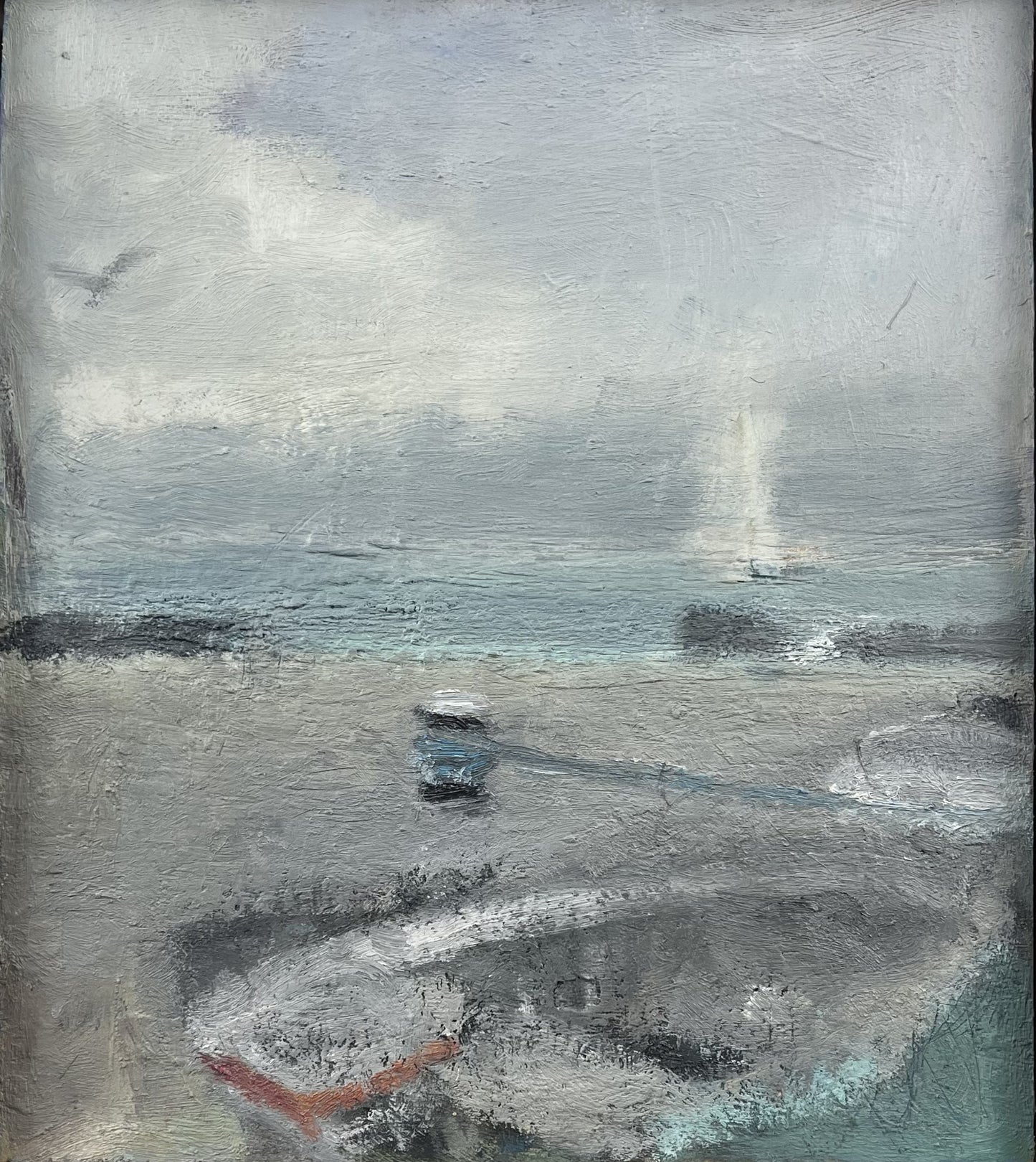Feyen, Harald, Kleines Motorboot, 22 x 25cm, Ölgemälde