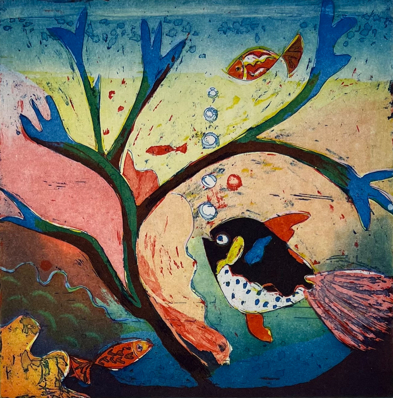 Otto, Elfriede, Fisch, 20 x 20cm, Farbradierung