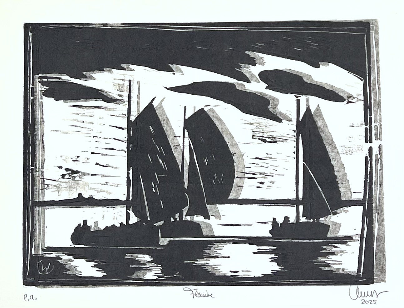 West, Ole, Flaute, 22,5 x 31cm, e.a., Holzschnitt, 2025