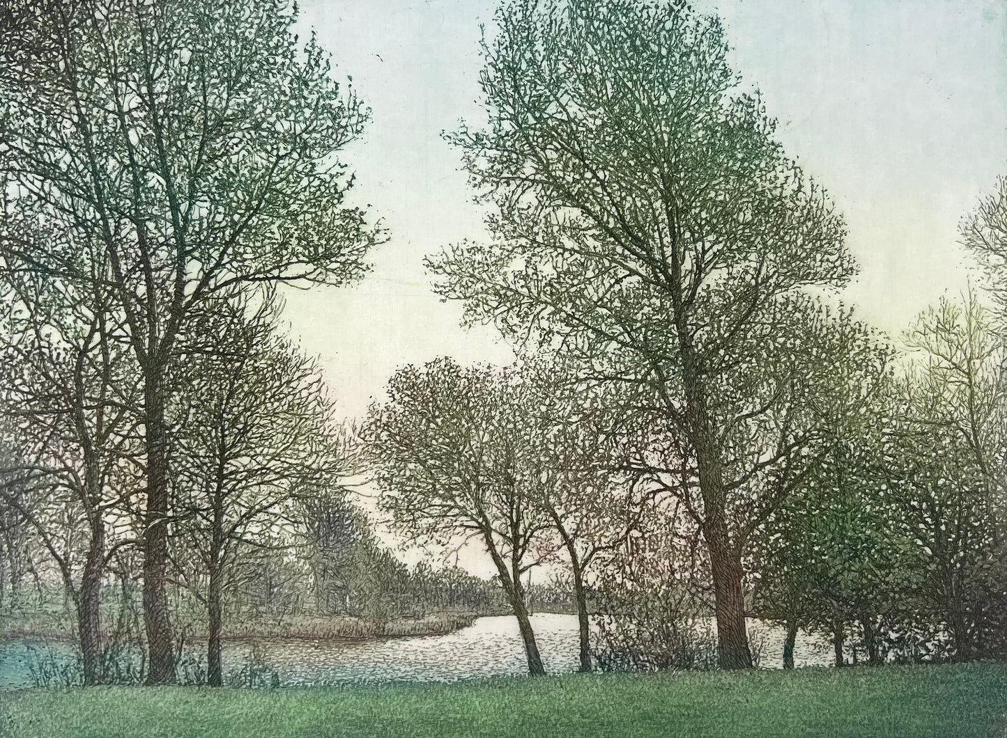 Wieland, Karl, Norddeutsche Flußlandschaft (Eider), 20 x 27cm, 1/35, Farbradierung, 2001
