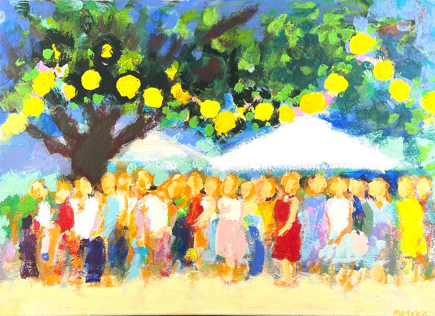 Hansen, Ulrike, Gartengesellschaft I, 50 x 70cm, Eitempera, 2025