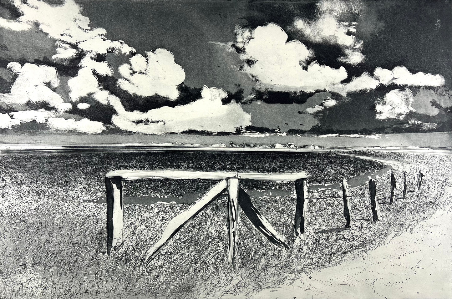 Werkmeister, Wolfgang, Großer Wolkenzug, 38,7 x 57,5cm, 2/85, Westküstenzyklus I, Radierung