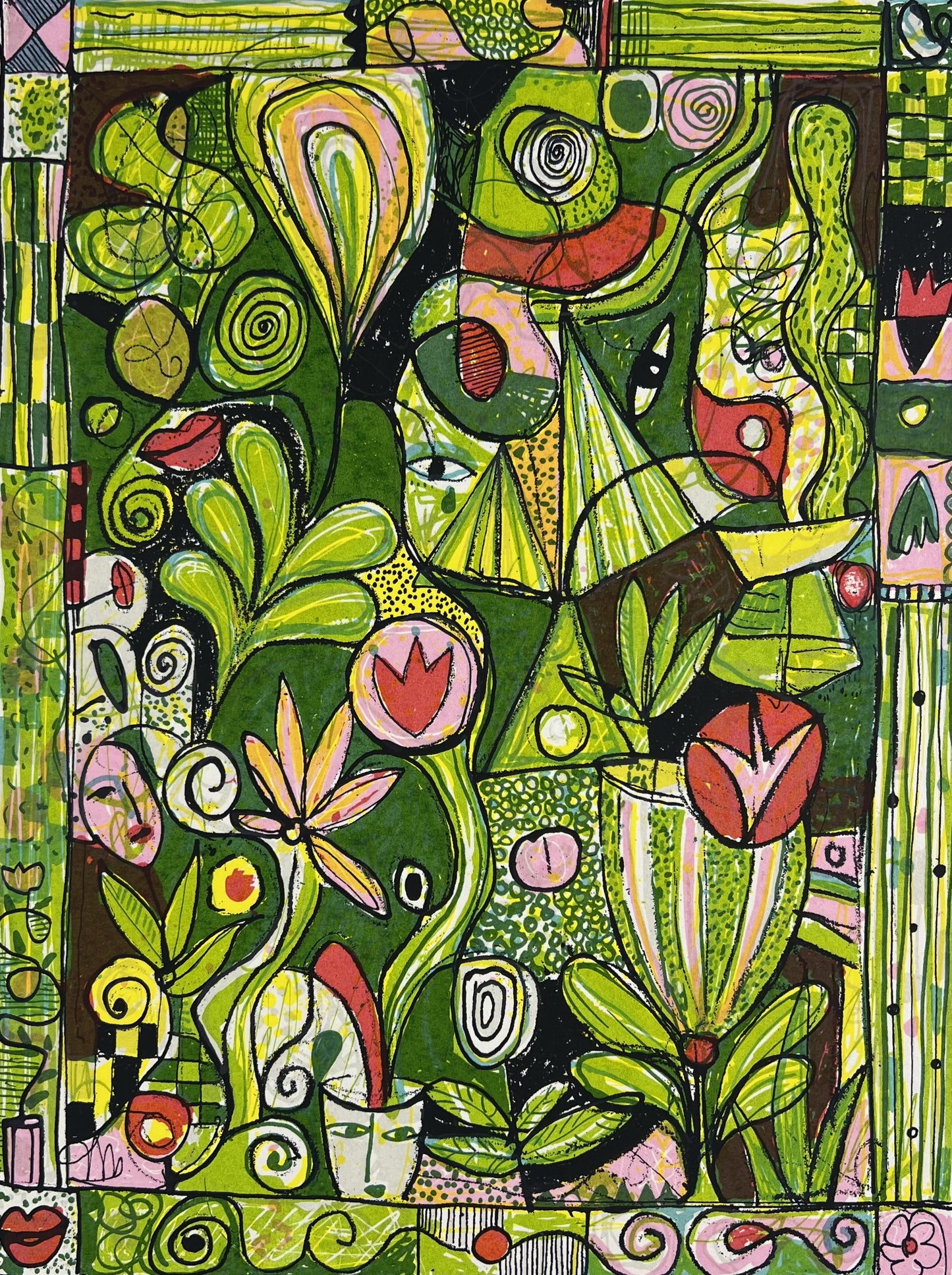 Grimm, Max, Grün rosa Garten, 28 x 21cm, e.a., Siebdruck