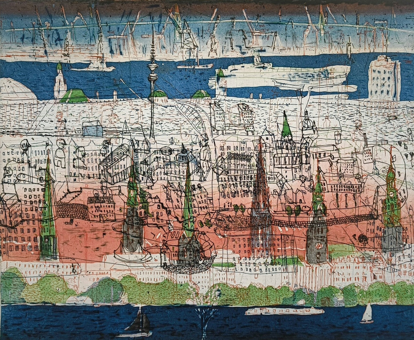 Behrendt, Falko, Hamburg II, 26,7 x 32,5cm, (10/30), Farbradierung, 2007