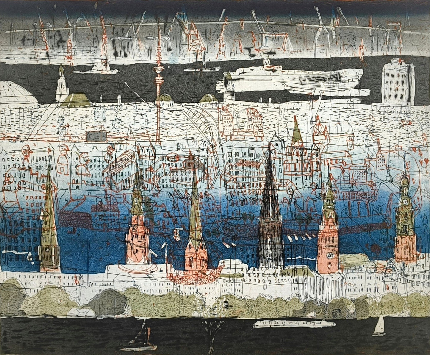 Behrendt, Falko, Hamburg I, 26,7x32,5cm, (25/30), Farbradierung, 2007