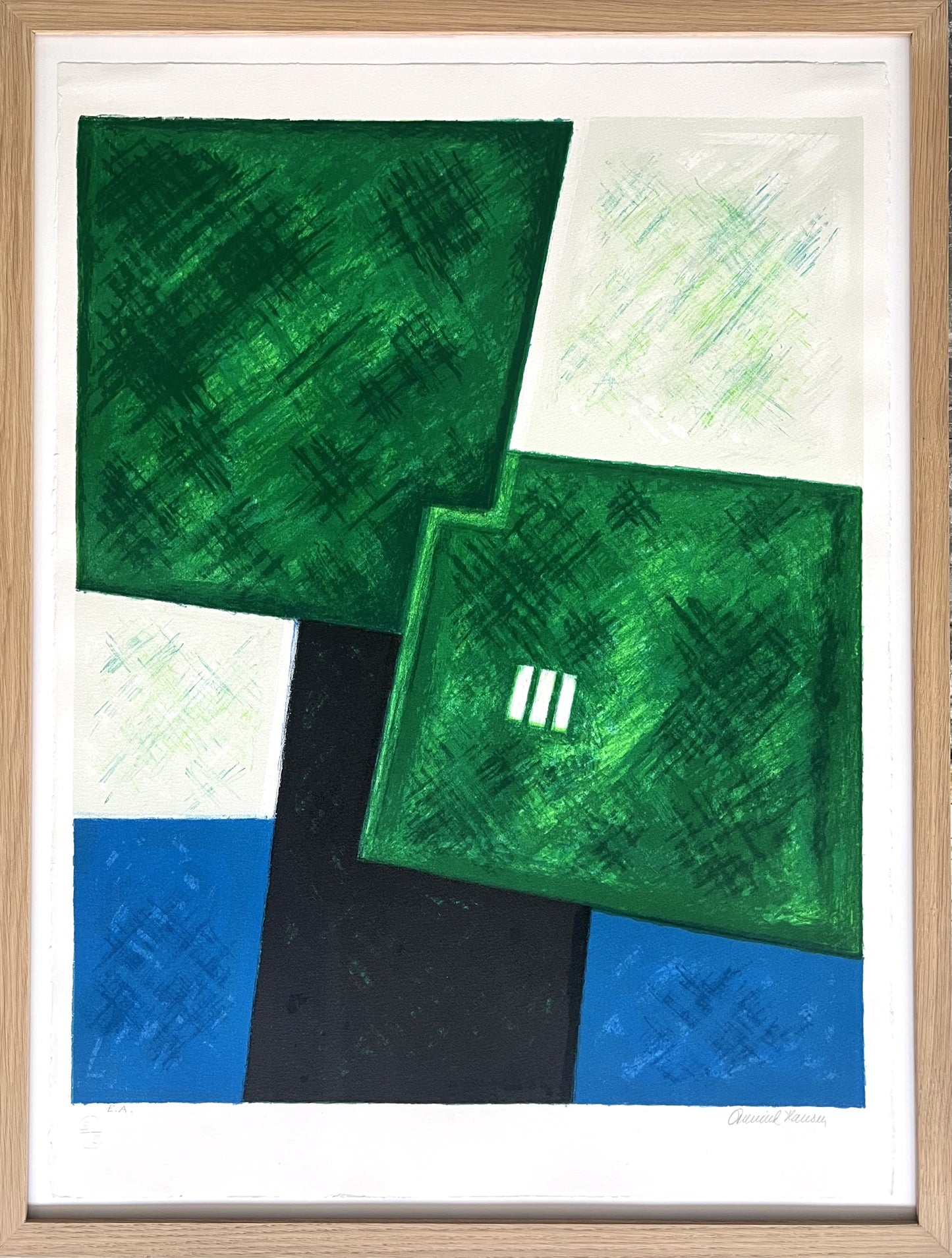 Hansen, Osmund, Weiche Vierecke in blau/grün (E.A.), Farblithografie