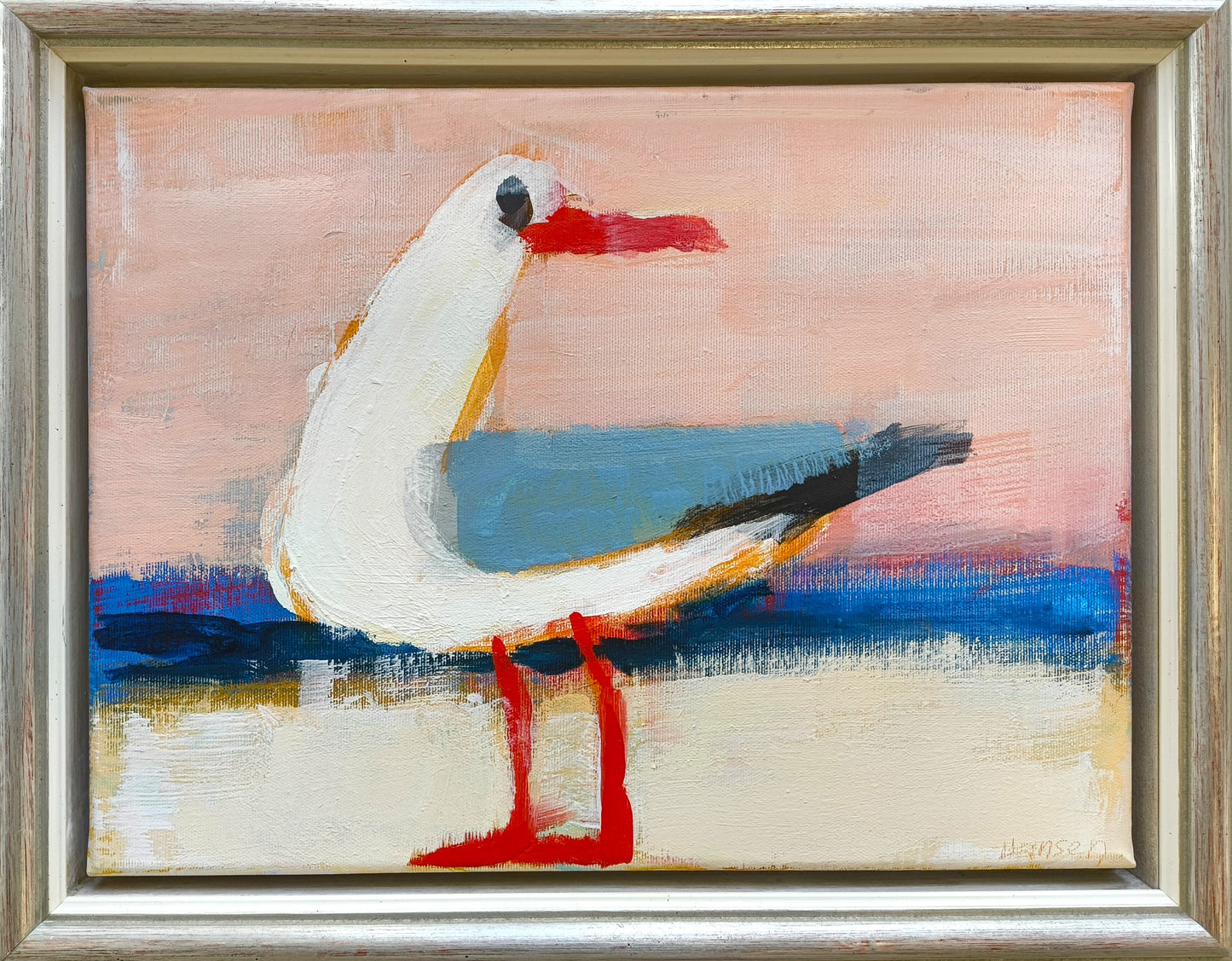 Hansen, Ulrike, Möwe auf Rosa, 2019, 30x40cm, Eitempera auf Leinwand