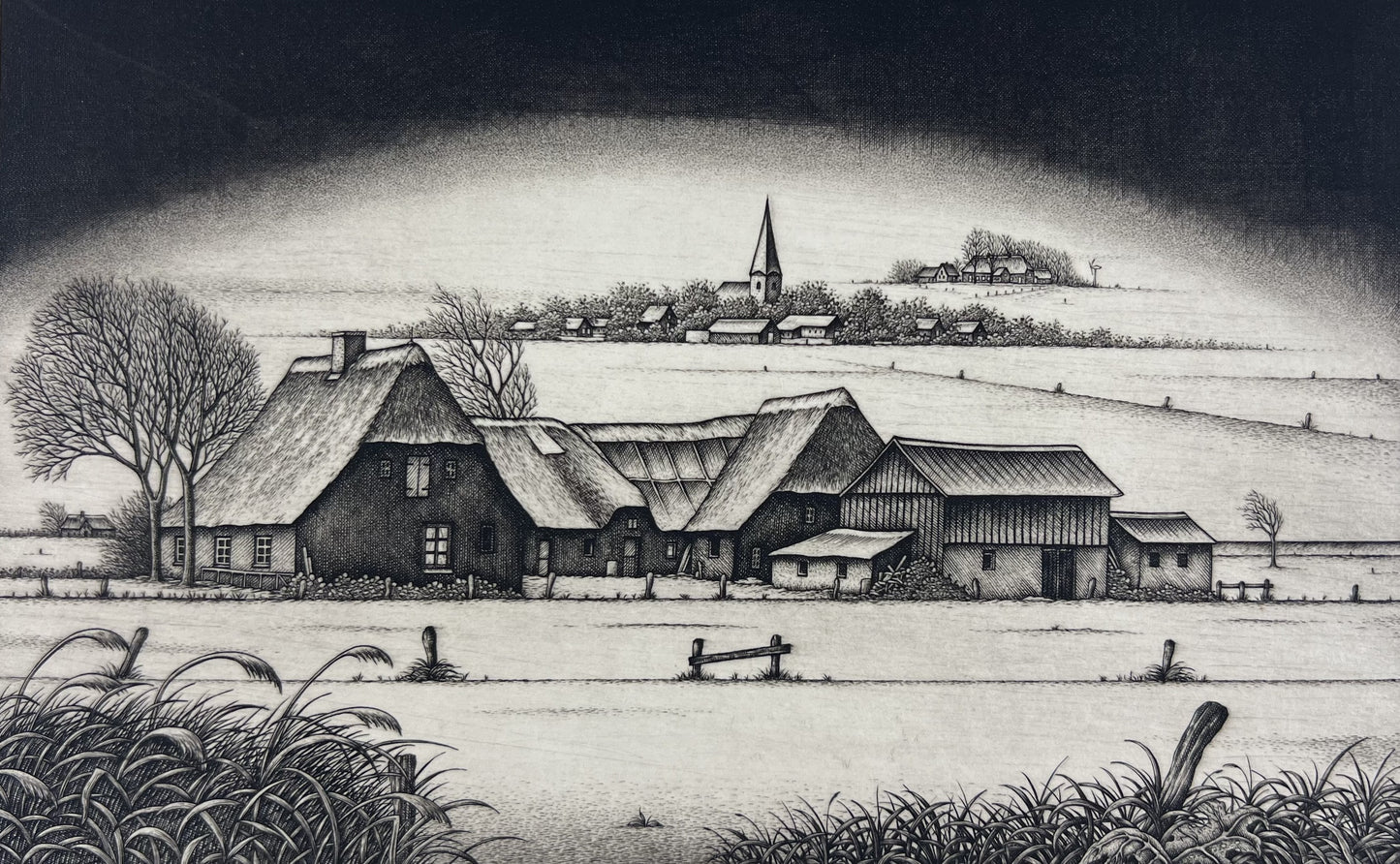 Froese, Peter, Hattstedtermarsch, 12,5 x 20,5cm, Kupferstich, 1998