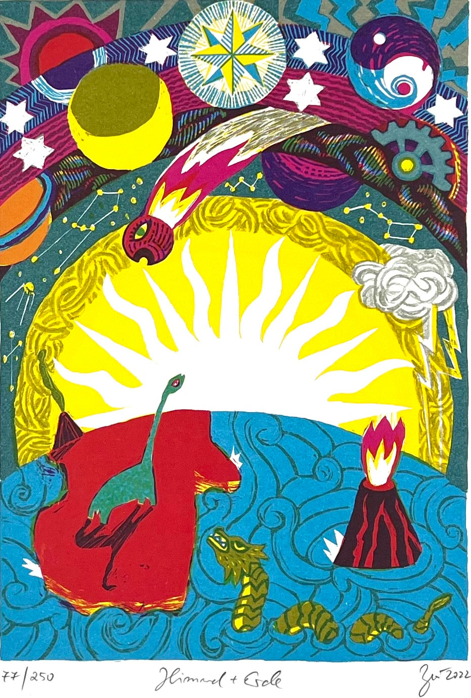 Zwirnmann, Katja, Himmel und Erde, 22 x 15,5cm, 77/250, Linolschnitt, 2022
