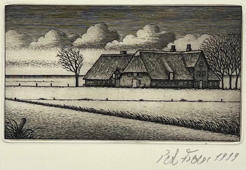 Froese, Peter, Hof im Koog, 5 x 8cm, Kupferstich, 1999