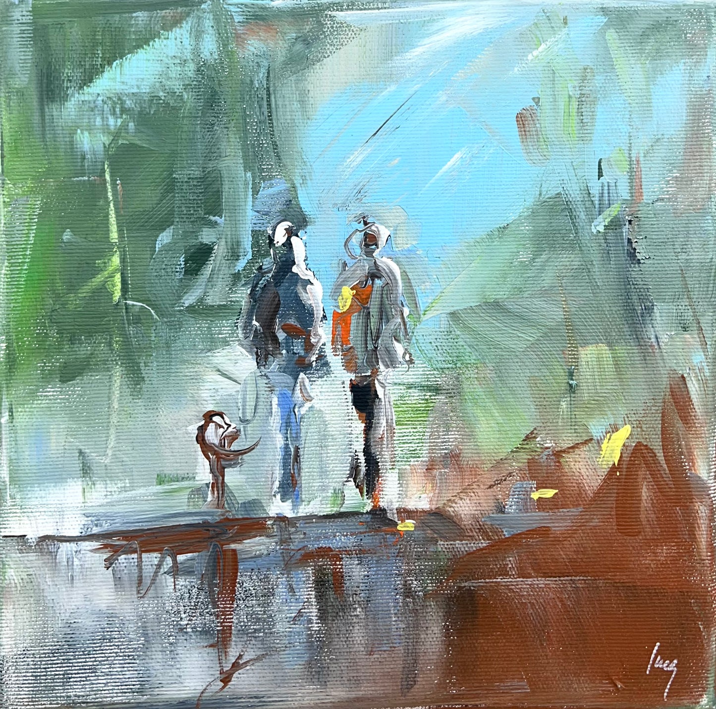 Ramm, Ines, Hunderunde, 25 x 25cm, Acrylgemälde