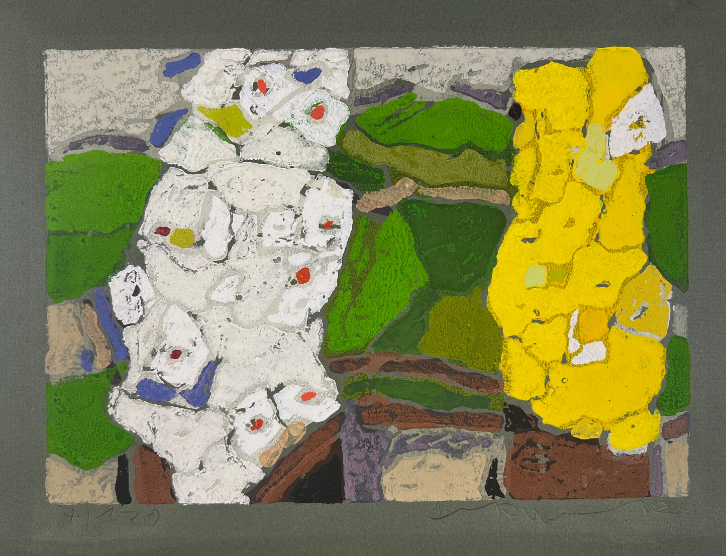Fußmann, Klaus, Kastanie und Raps, 21,2 x 30cm, 7/120, Farblinolschnitt