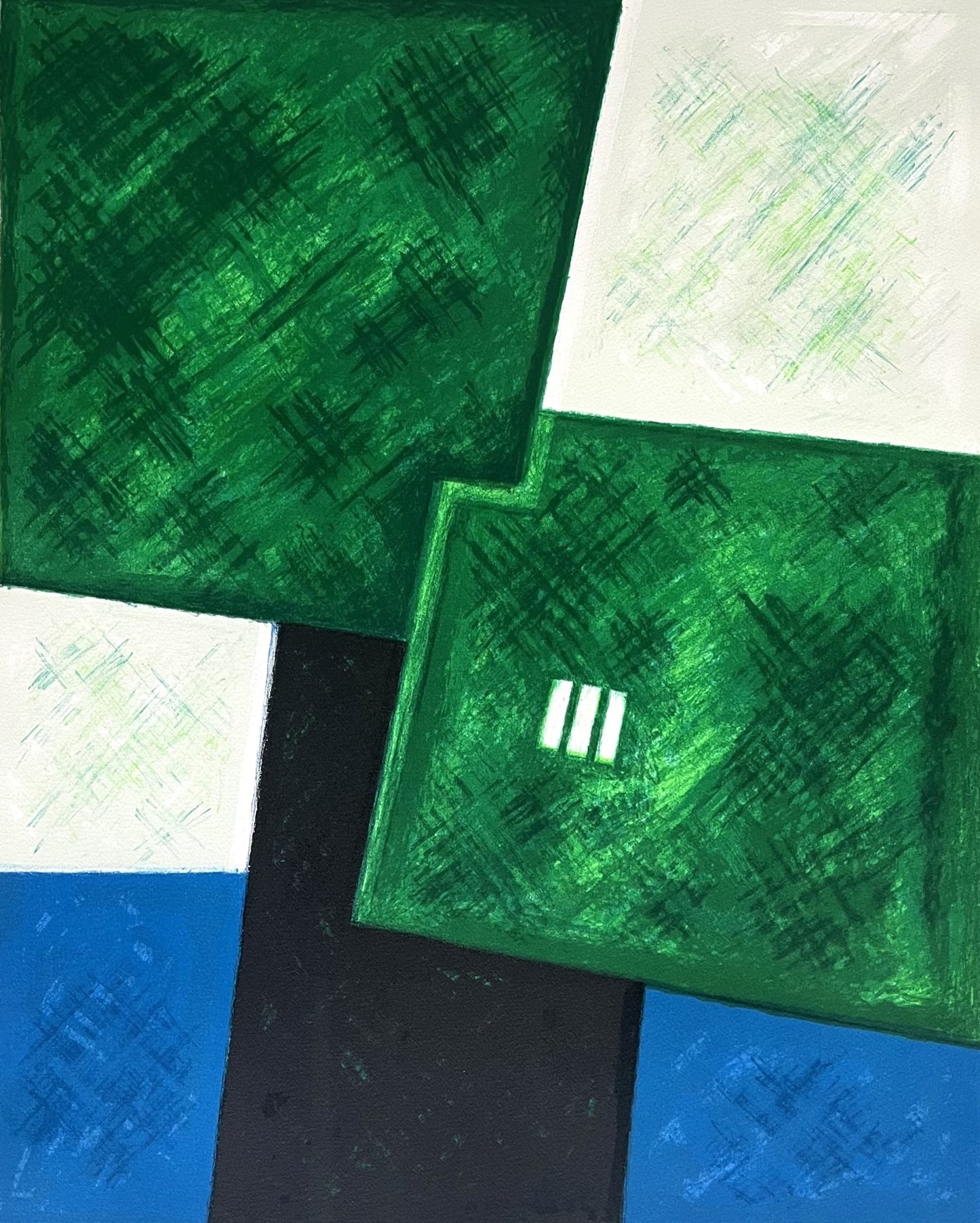 Hansen, Osmund, Weiche Vierecke in blau/grün (E.A.), Farblithografie