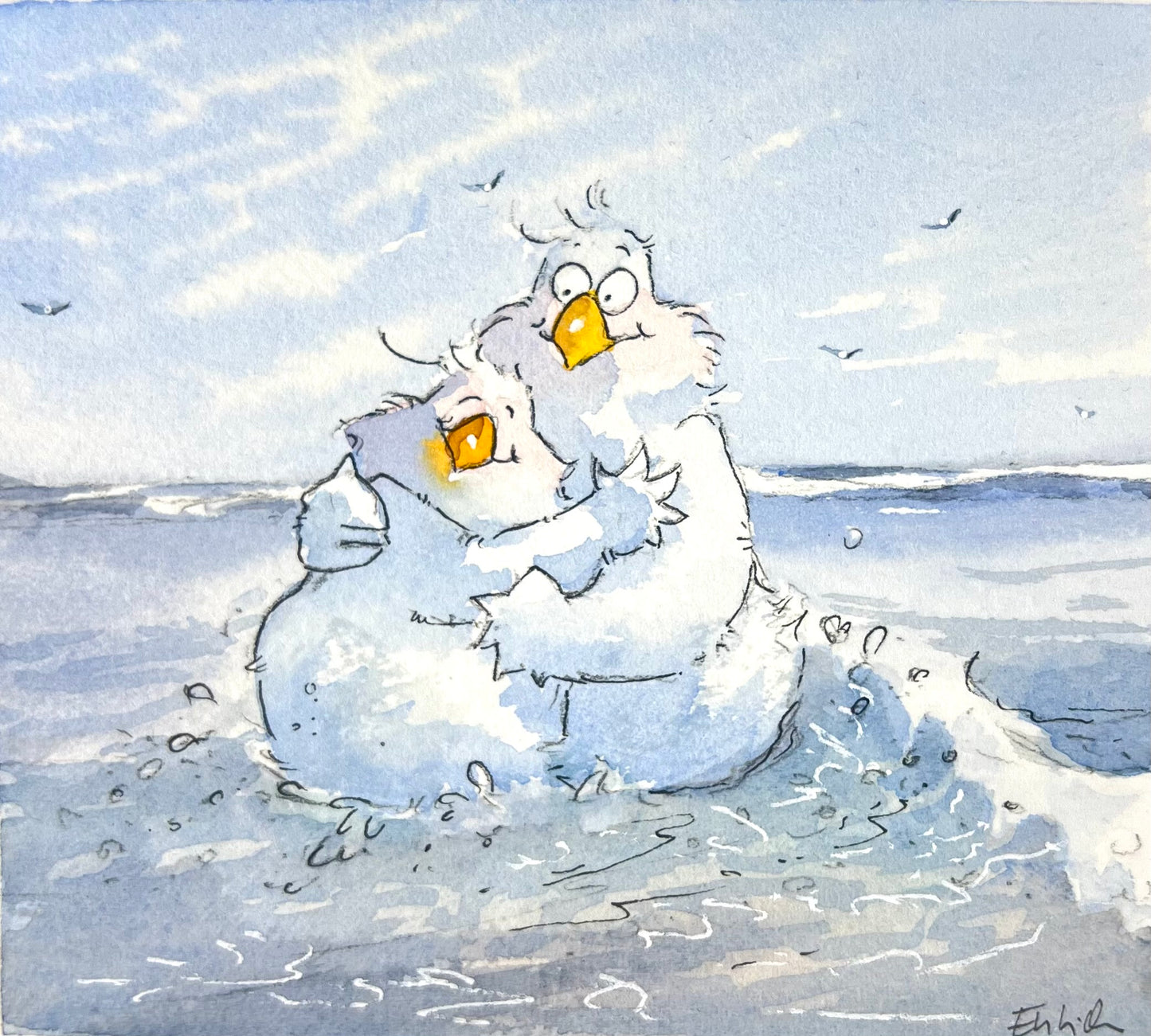 Entrich, Stephanie, In der Brandung, 10 x 11cm, Aquarell 2024