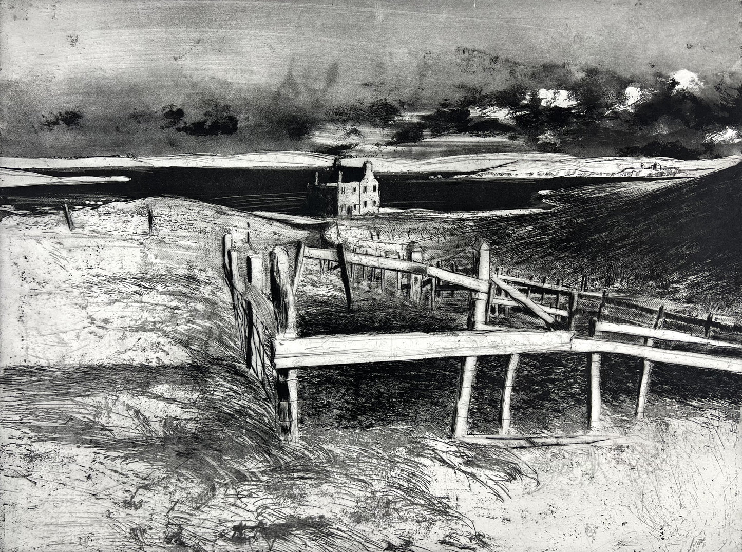 Werkmeister, Wolfgang, Irische Landschaft, 38,5 x 52cm, 31/95, Radierung, 1982