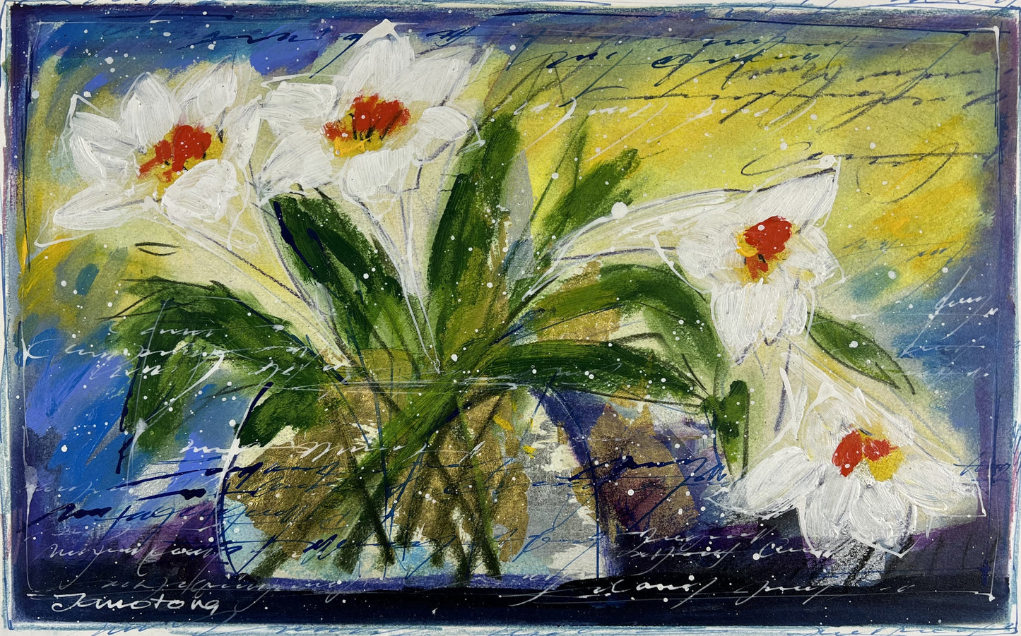 Janatova, Vitezlava, Blüten (Weiß), 46x 63cm, Mischtechnik, 2023