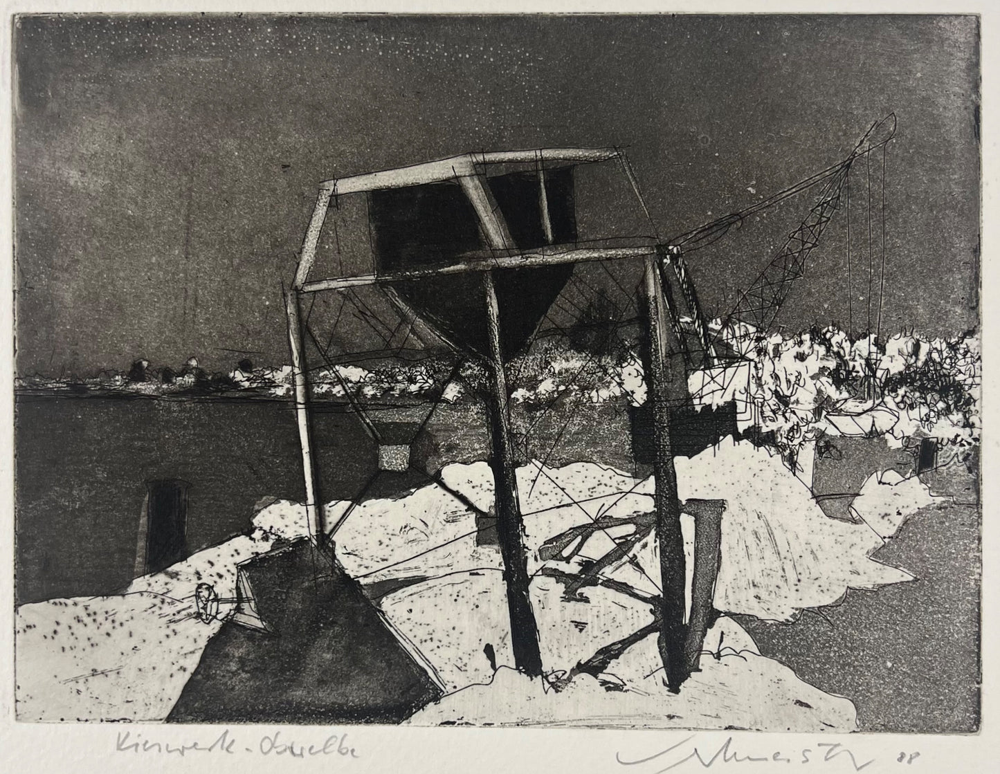 Werkmeister, Wolfgang, Kieswerk Oberelbe, 14,5 x 19,8cm, Radierung