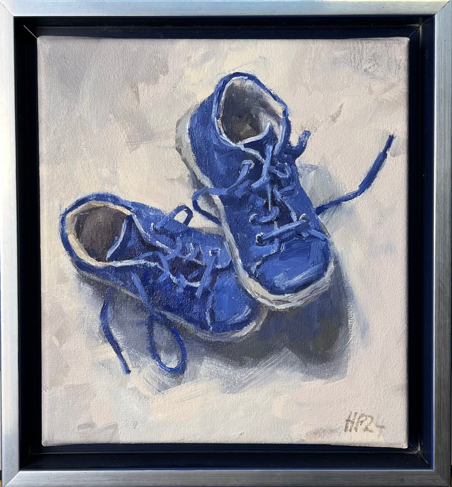 Petermann, Hanna, Kleine blaue Schuhe, 23 x 21cm, Öl auf Leinwand, 2024