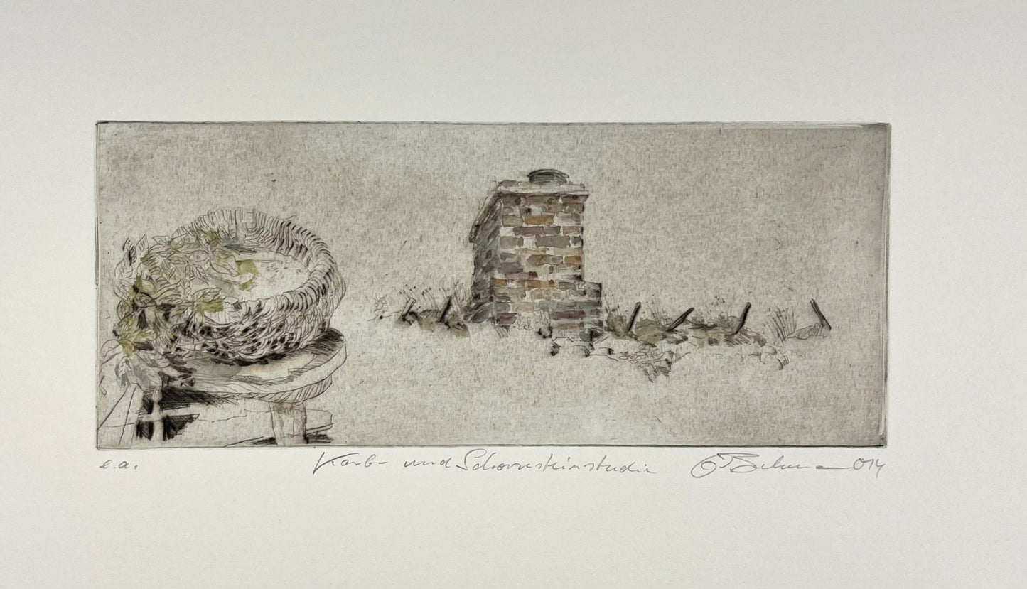 Beckmann, Otto, Korb- und Schornsteinstudie, 11,5 x 27,7cm, e.a., Radierung, 2014