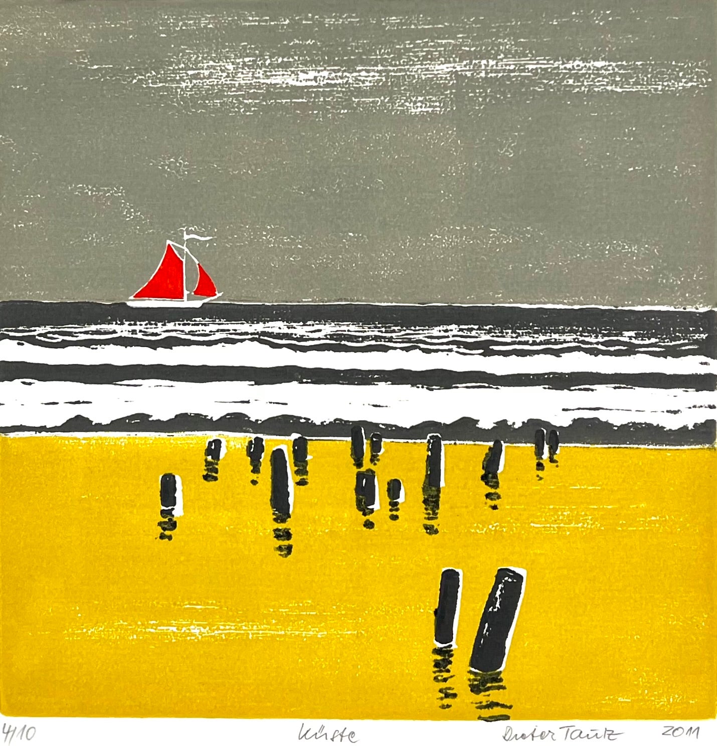 Tautz, Dieter, Küste, 30 x 30cm, 4/10, Farbholzschnitt, 2011