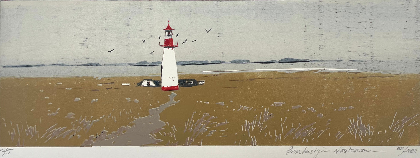 Nesterova, Anastasiya, Leuchtturm List West, 21 x 60cm, 3/5, Holzschnitt, 2025