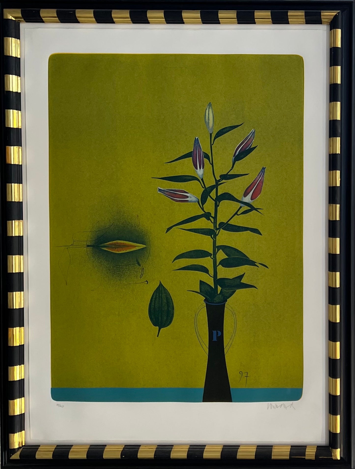 Wunderlich, Paul, Lilien auf gelbem Grund, 89 x 64cm, 97/150, Farblithografie, 1997