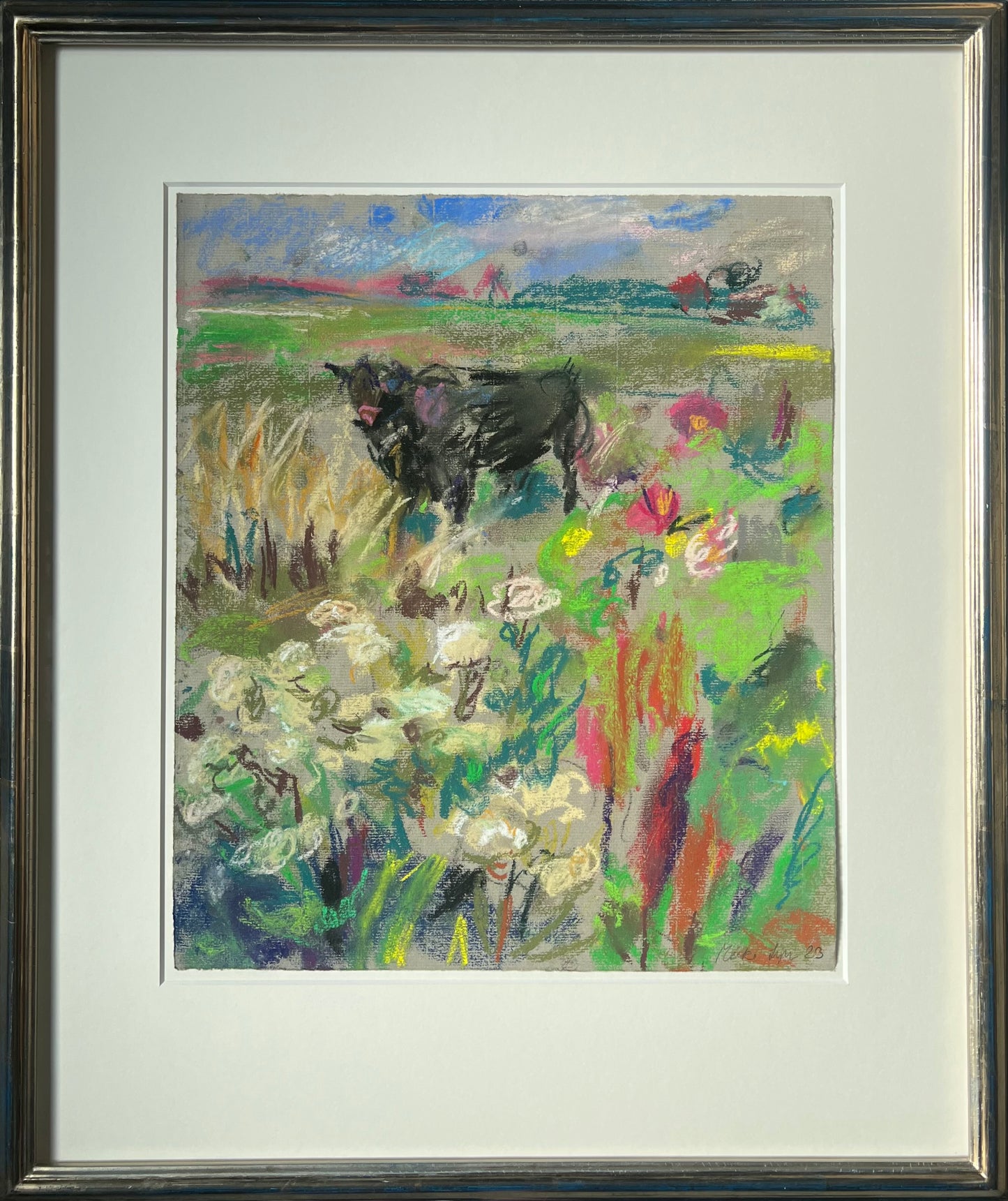 Lipp, Meike, Kuh auf den Marschwiesen, 2023, Unikat, Pastell, 44,5 x 38 cm
