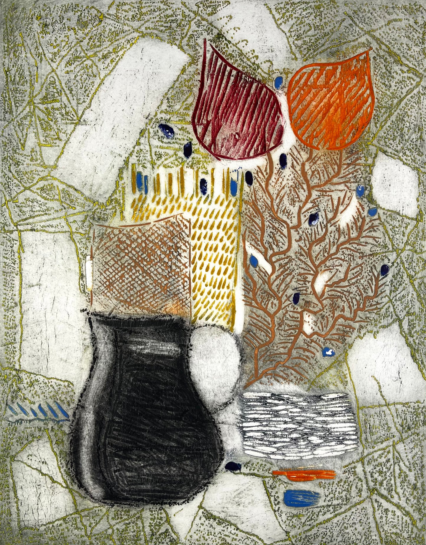 Louttre, Bernard, Ohne Titel (Blumenvase), 59,5 x 46,5cm, 40/60, Carborundum-Radierung