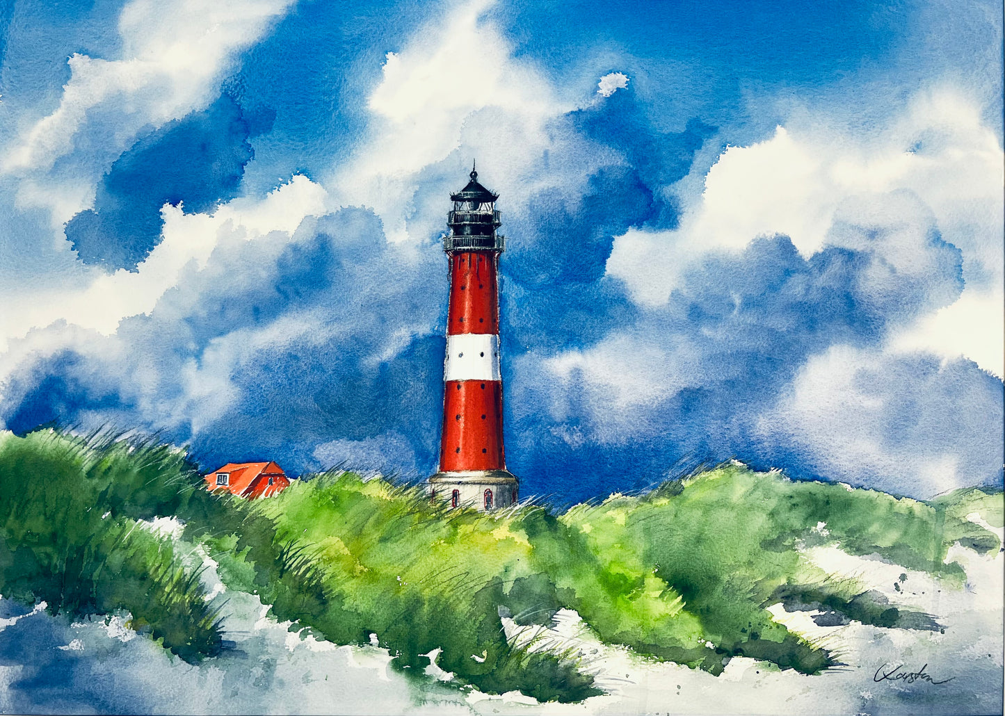 Meiwald, Karsten, Leuchtturm Hörnum,50 x 70cm, Aquarell
